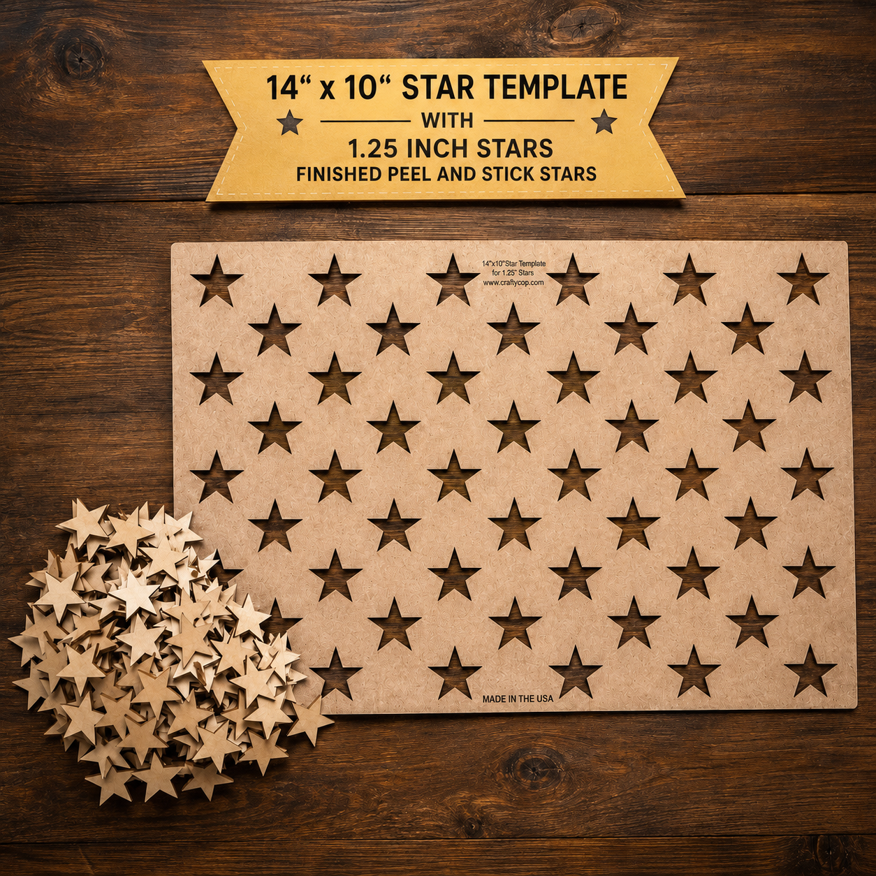14"x10" 50-Star Union Wood Flag Template for American Flags with 100 count 1.25" finished baltic stars bundle.