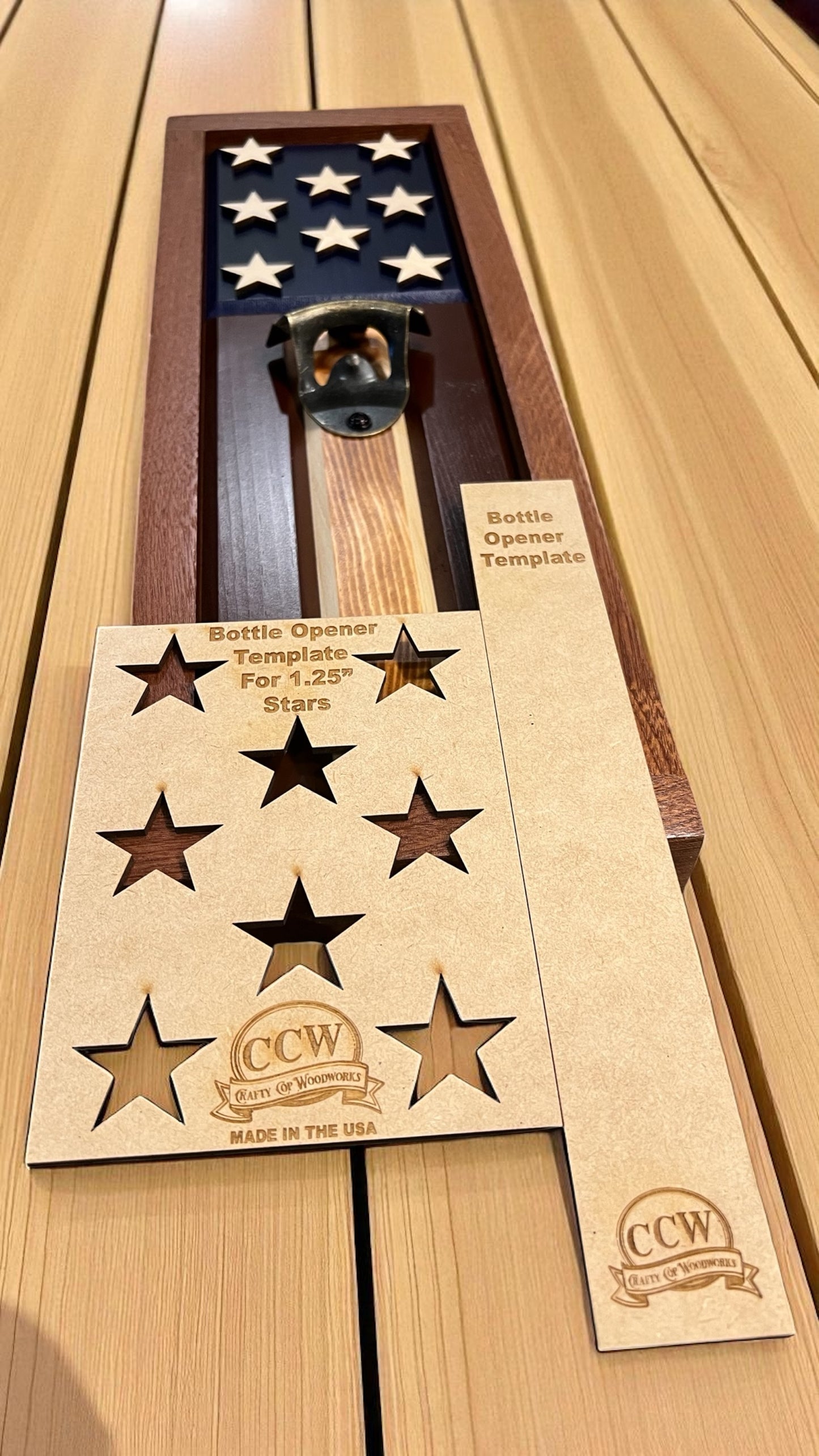 American Flag Wood Bottle Opener Template Set