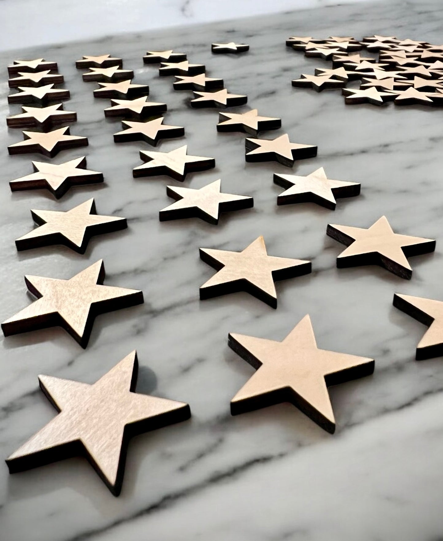 1.25" Finished wood stars with peel and stick backing