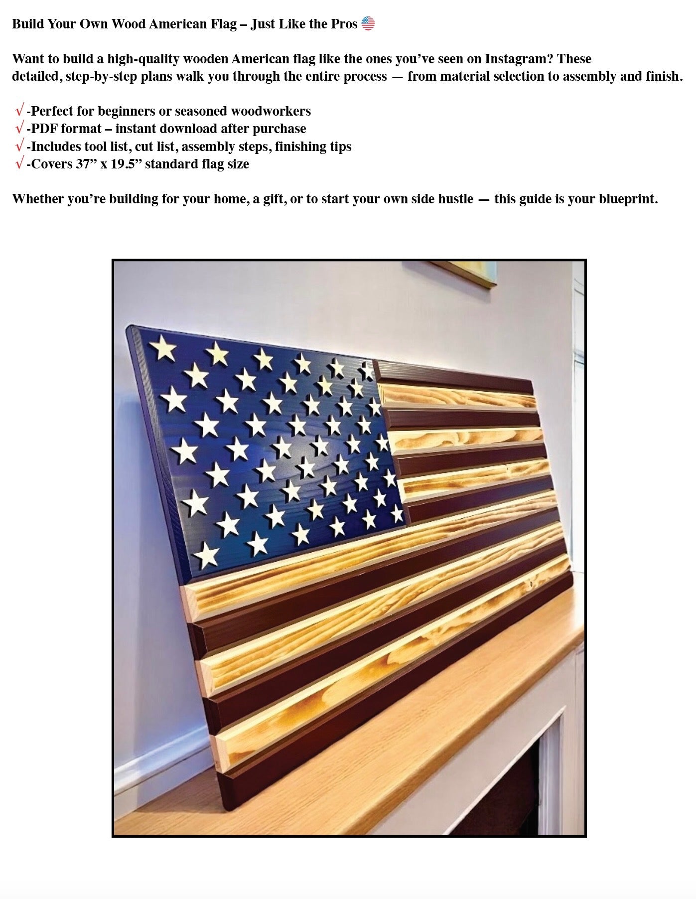 American Wood Flag Build Plans for 19.5" x 37" Flag