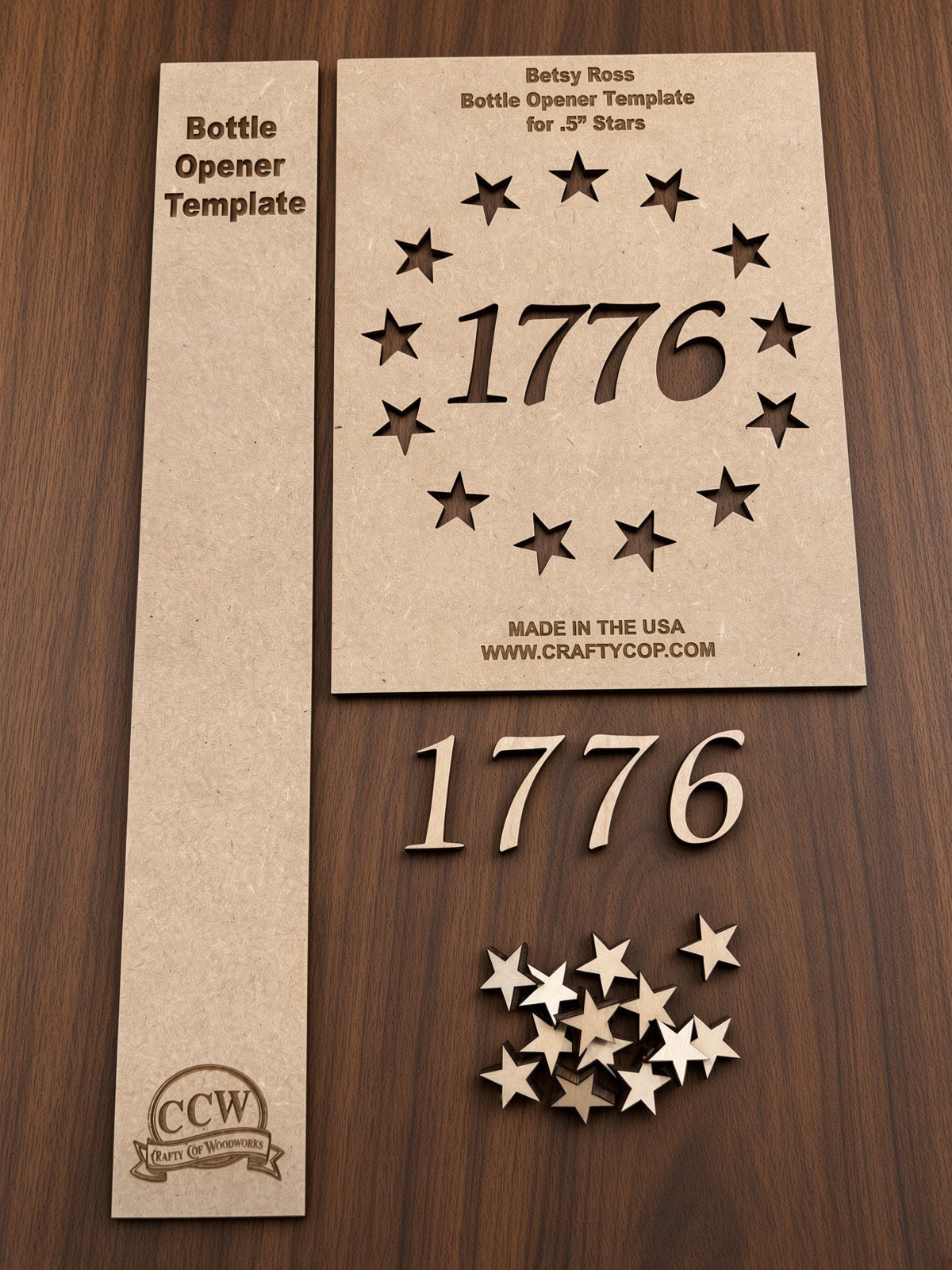 1776 Betsy Ross Style American Flag Wood Bottle Opener Template Set